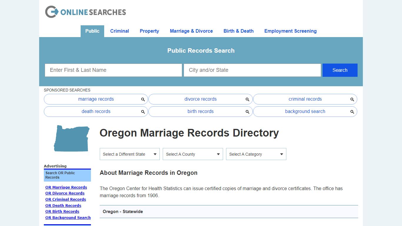 Oregon Marriage Records Search Directory