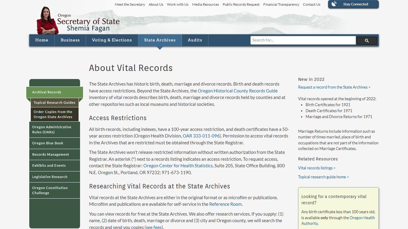 State of Oregon: State Archives - About Vital Records
